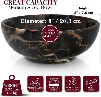 Gusto Nostro 8" Luxury Black Marble Decorative Bowl for Coffee Table - Elegant Decorative Fruit