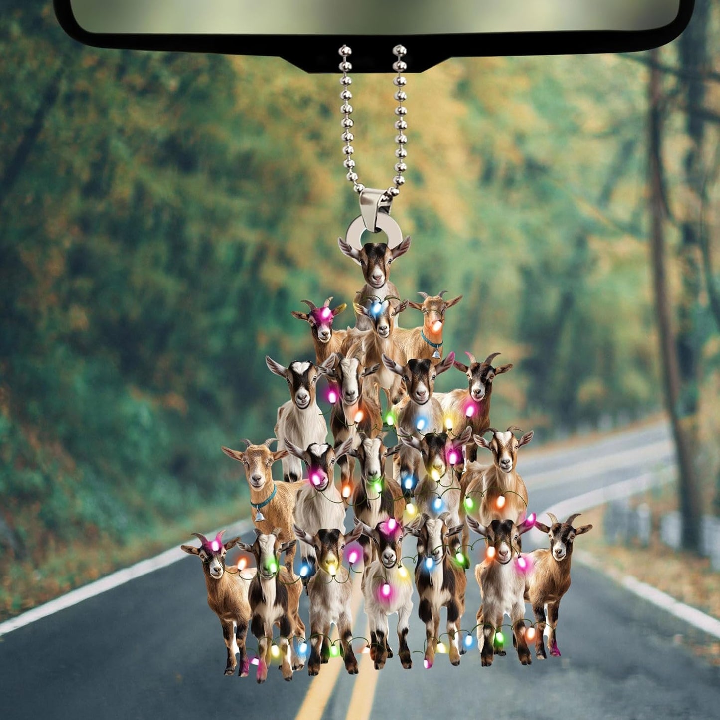 Talataca Goat 2D Flat Christmas Ornament, Goat Farm Animal Christmas Pine Tree Shape with String
