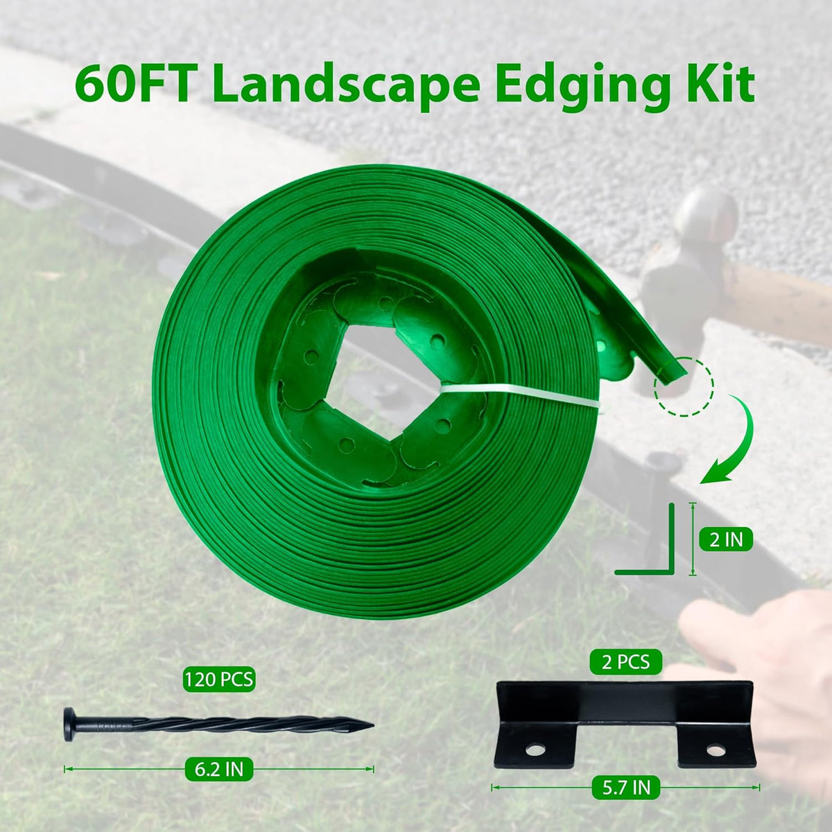 Landscape Edging Border 60 FT 2 Inch Tall with 120 Spikes, Plastic Edging for Landscaping, Garden