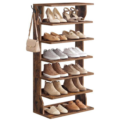 VASAGLE 7-Tier Vertical Shoe Rack, Narrow Shoe Storage Organizer with Hooks