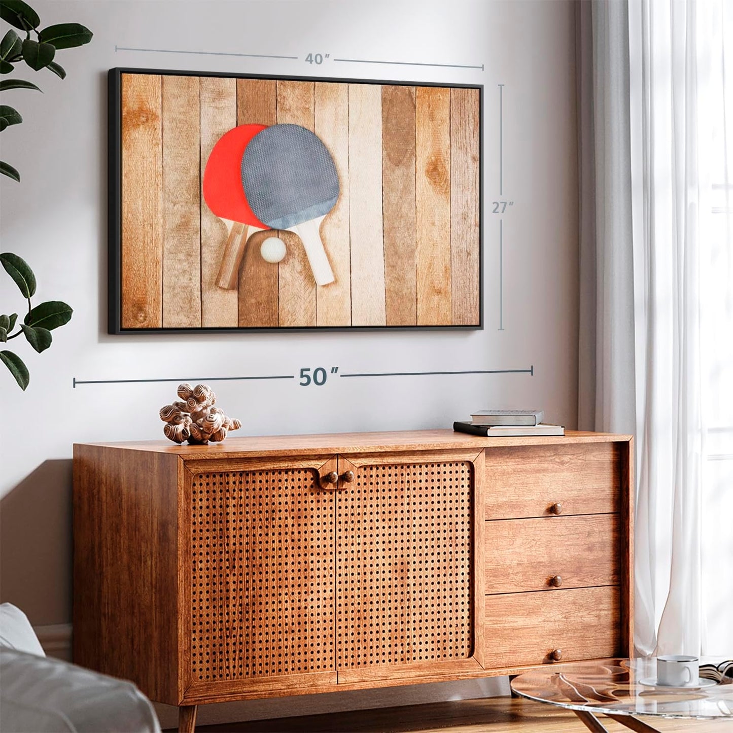 ElephantStock Ping Pong Wall Art - Horizontal Framed Canvas - 1-Piece Living Room Wall Decor