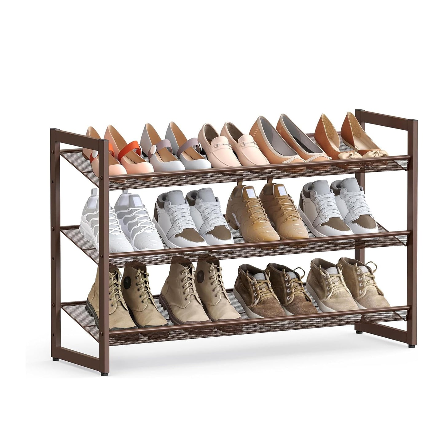 SONGMICS HOME 3-Tier Stackable Shoe Rack, Metal Shoe Organizer for Closet, Entryway, Garage, Flat