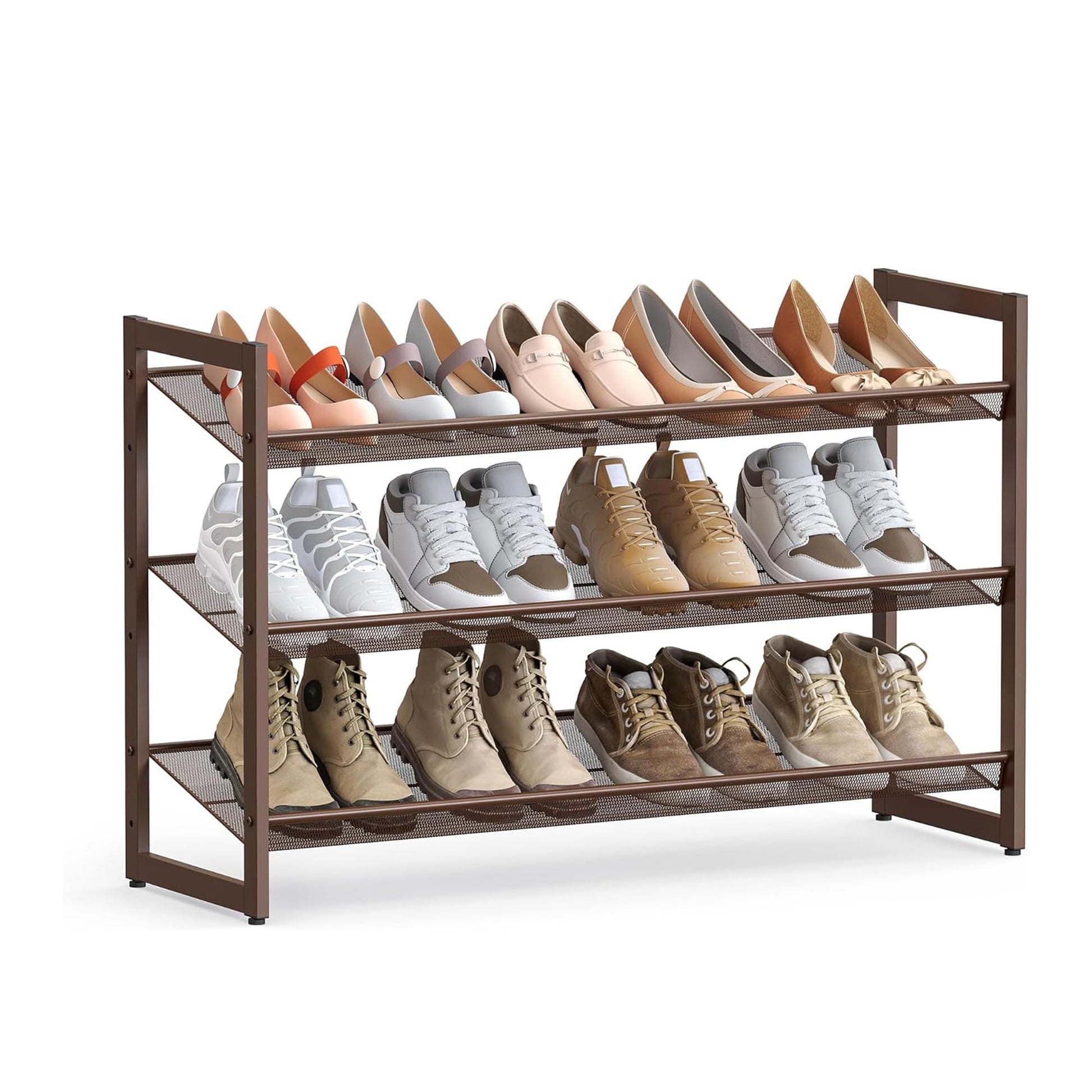 SONGMICS HOME 3-Tier Stackable Shoe Rack, Metal Shoe Organizer for Closet, Entryway, Garage, Flat