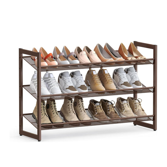 SONGMICS HOME 3-Tier Stackable Shoe Rack, Metal Shoe Organizer for Closet, Entryway, Garage, Flat