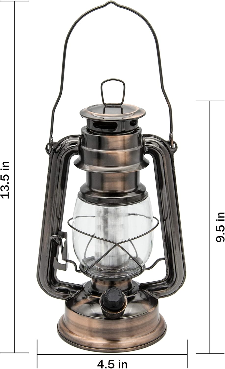 YAKii LED Vintage Lantern Metal Hanging Hurricane 12 LED Dimmer Switch Cold White Battery Operated