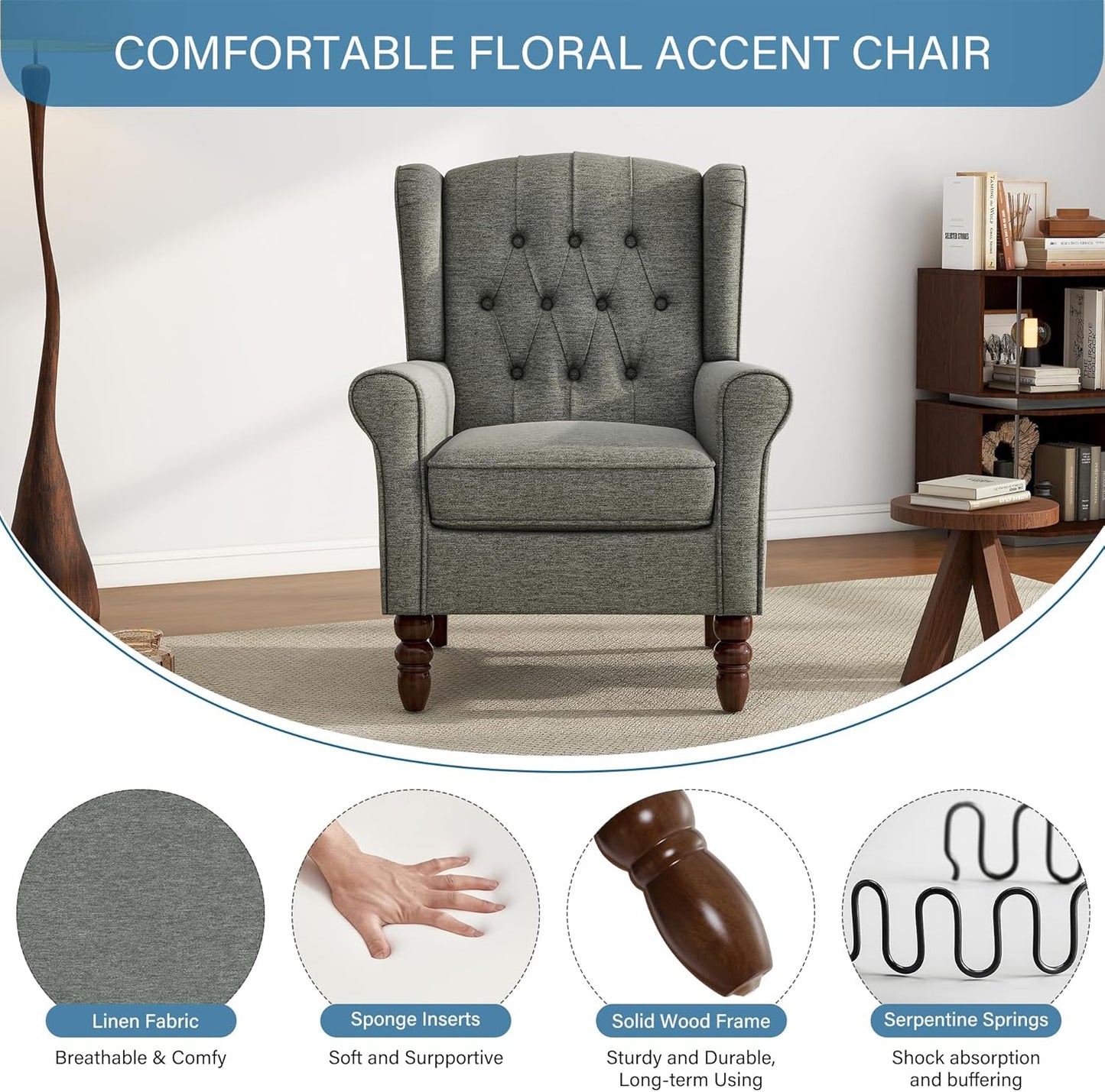UIXE High Back Accent Chairs Set of 2, Upholstered Armchair in Fabric, Retro Wingback Arm Chair for