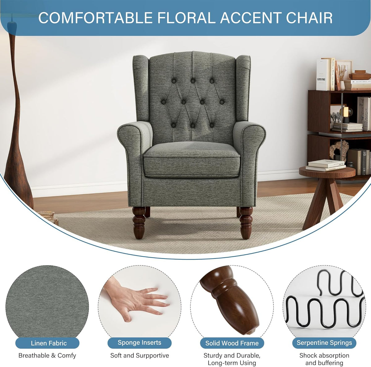 UIXE High Back Accent Chairs Set of 2, Upholstered Armchair in Fabric, Retro Wingback Arm Chair for