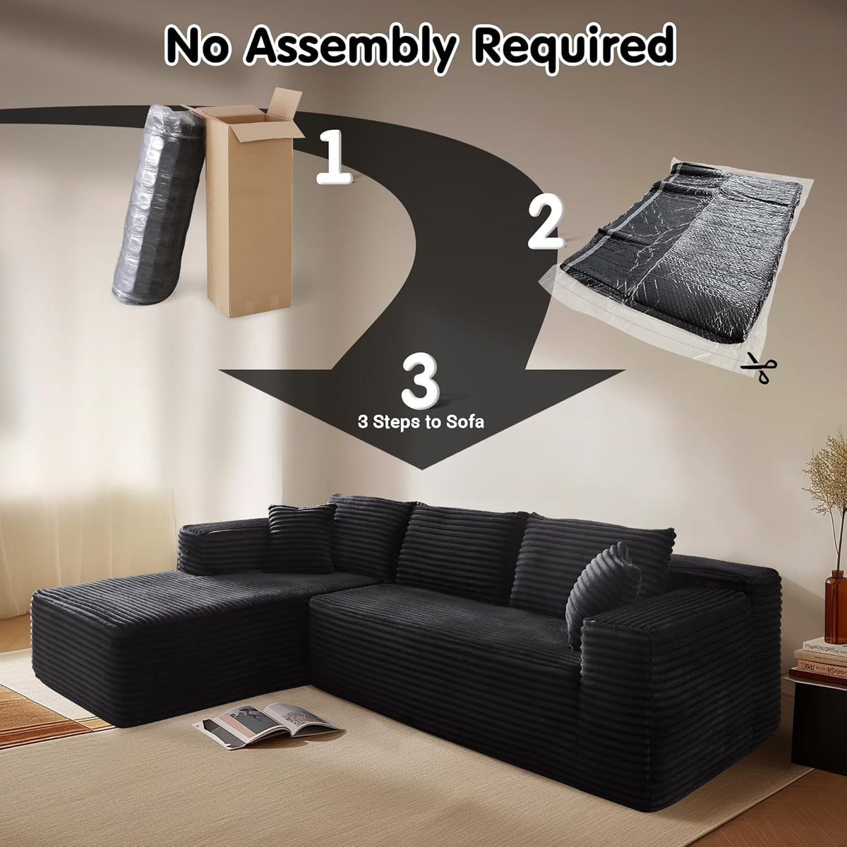 ovios 104" Cloud Sectional Couch with L-Shape Chaise,Modern Modular Sofa with Deep Seat