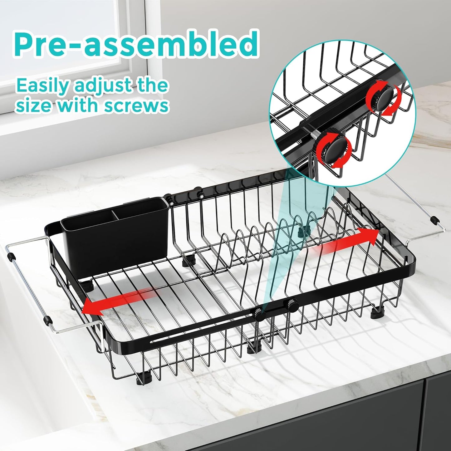 MAJALiS Dish Drying Rack in Sink -Expandable Stainless Steel Over Sink Dish Rack (11.3''-17'')