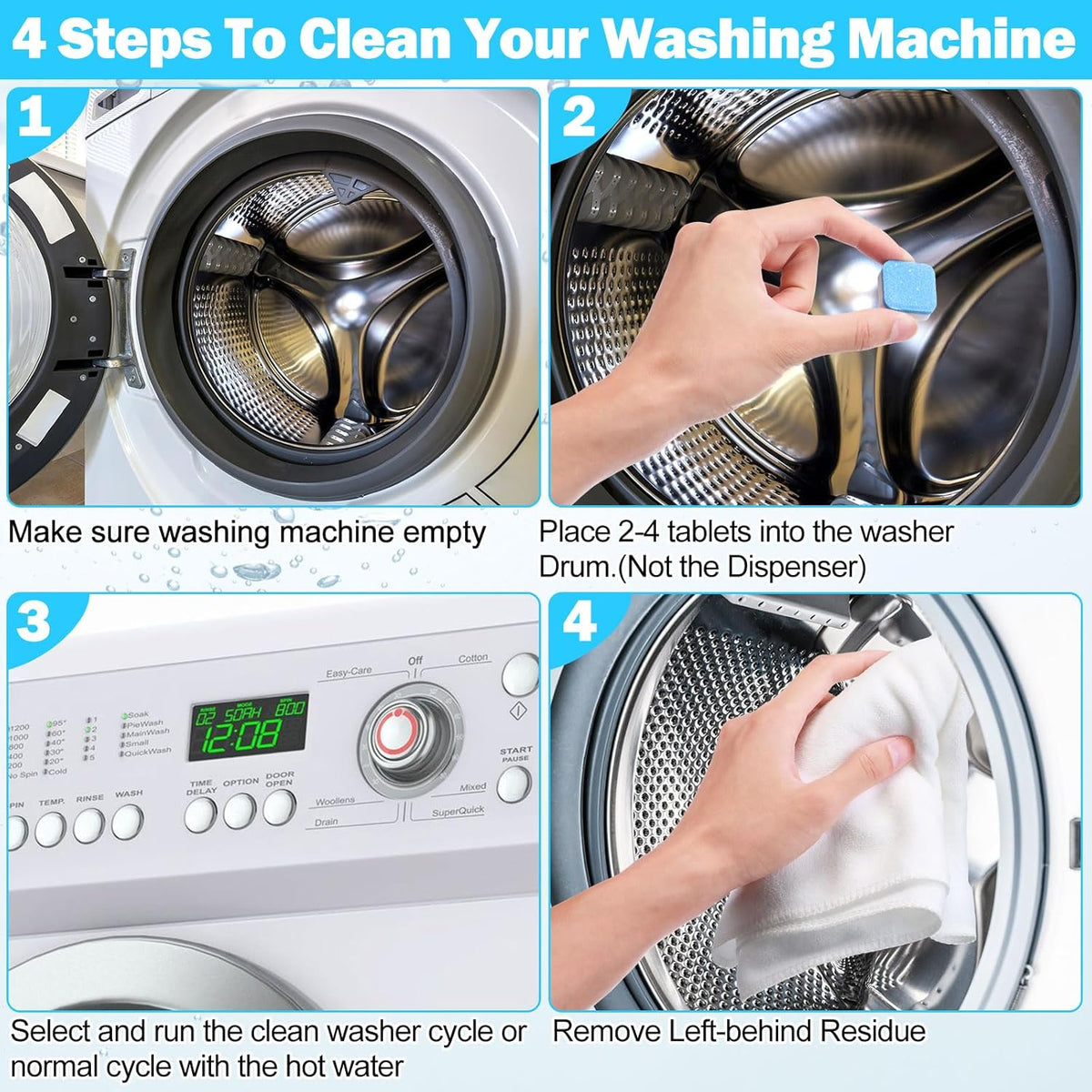 150 Pcs Washing Machine Cleaner Washing Machine Tablets Deep Cleaner Tablets for Front Loader and