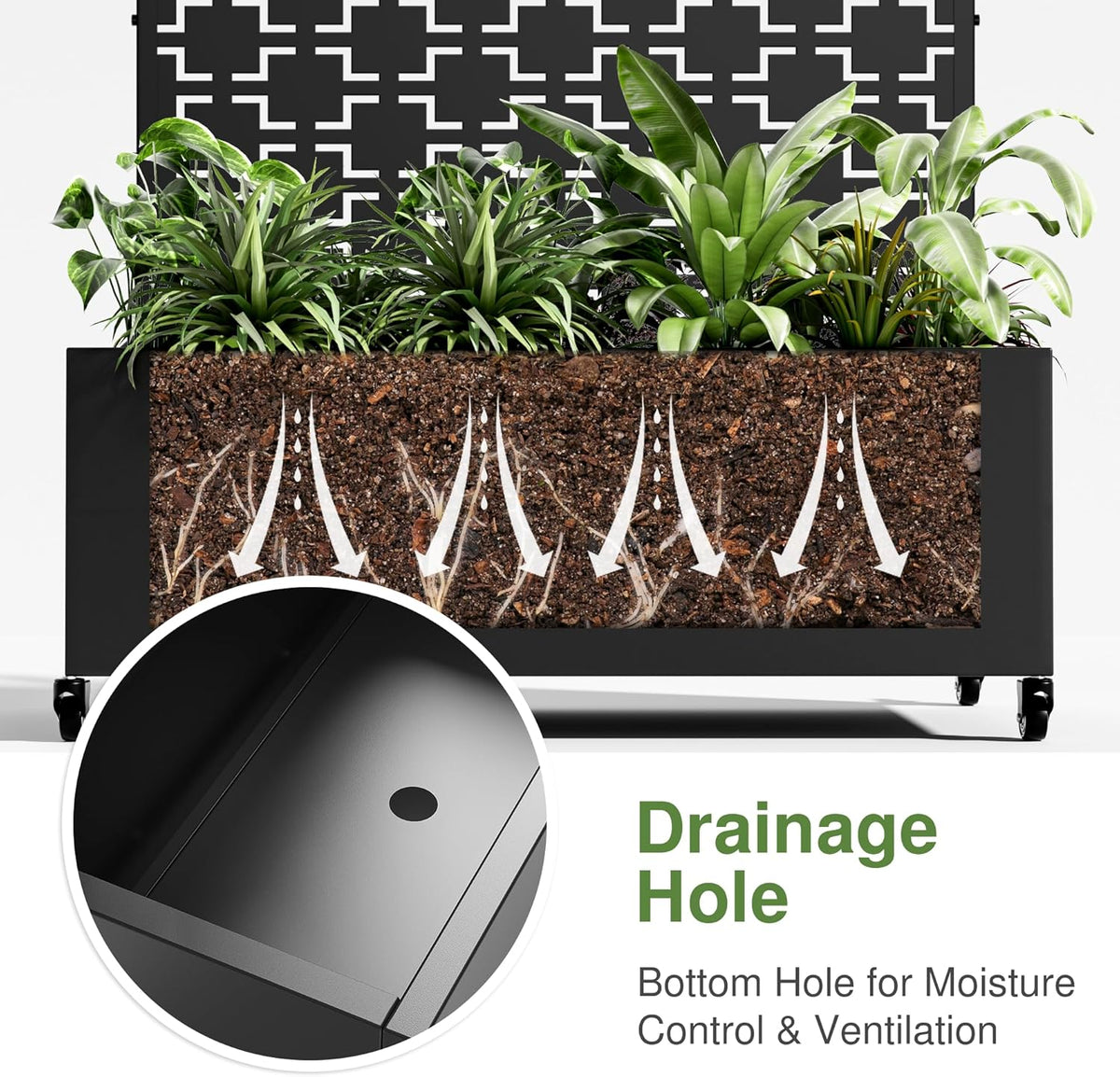 Casaphoria Metal Raised Garden Bed with Trellis and Wheels, 72"x47"x16" Planter Box for Climbing