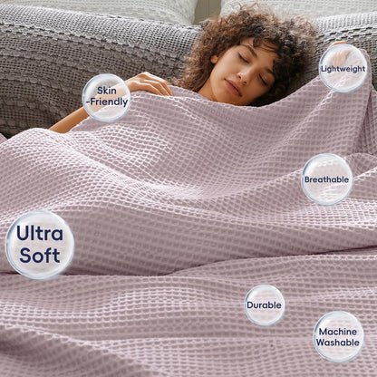 PHF Ultra Soft Waffle Weave Throw Blanket 50"x 60"- Washed Lightweight Breathable Cozy Woven