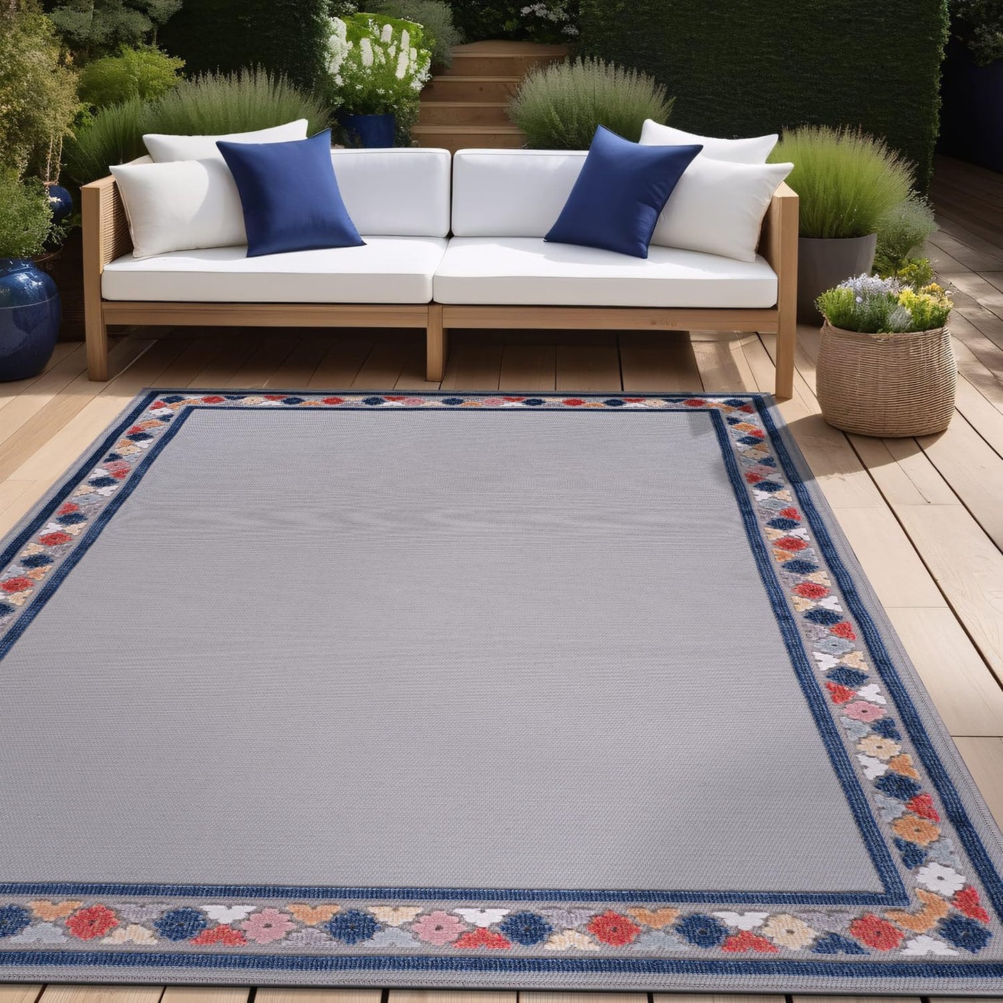 Beverly Rug Outdoor Rug 5x7 Modern Bordered Area Rugs for Indoor and Outdoor Patio Easy to Clean