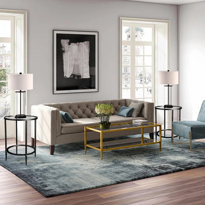 2 Tier Round Side Table, Black End Table with Glass Top, Modern Metal Clear Coffee Table，Small