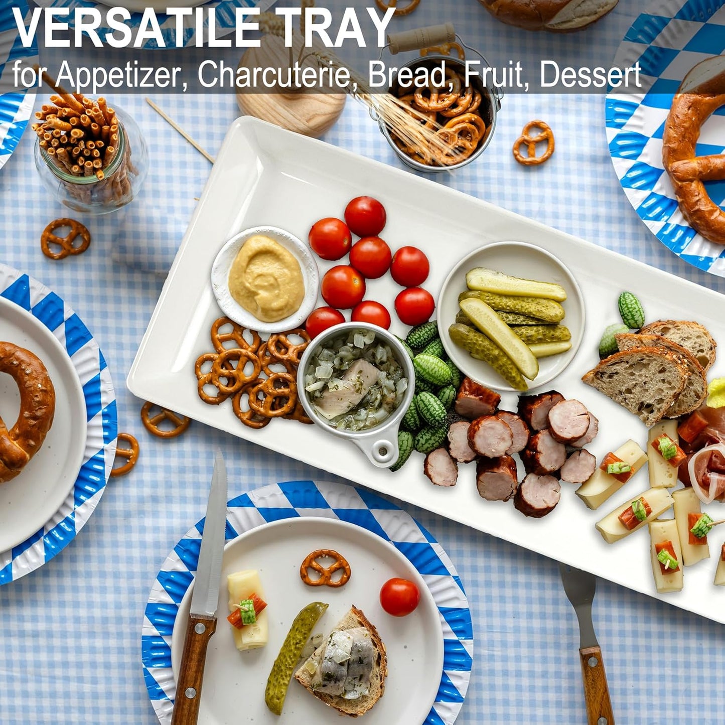 Long Melemine Serving Tray, 17.3x8x1.5 in Serving Platters and Trays for Appetizer, Charcuterie