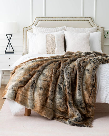 BATTILO HOME Luxury Brown Faux Fur Blanket Thick Warm Elegant Cozy Fuzzy Throw for Couch, Bed, Sofa
