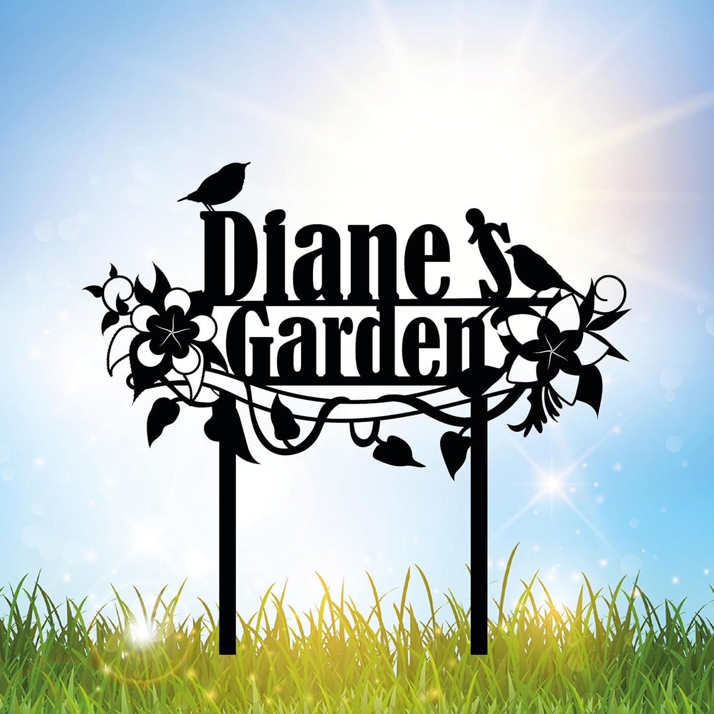 Personalized Flower and Bird Metal Garden Stake, Bird Garden Sign, Custom Flower Yard Decor, Mom's