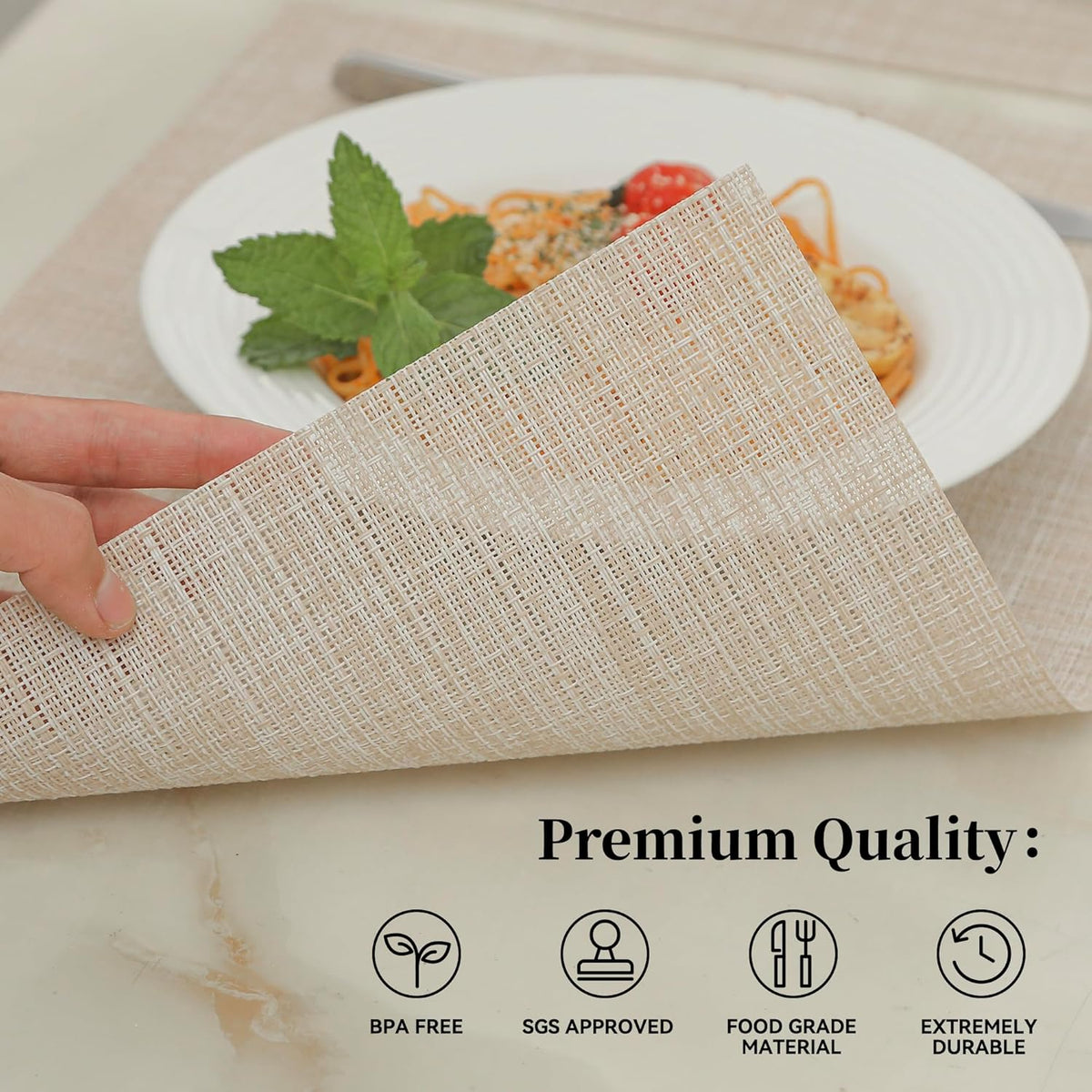 Leetaltree Beige Placemats Set of 16 - Heat Resistant Non-Slip Place mats for Dining Table