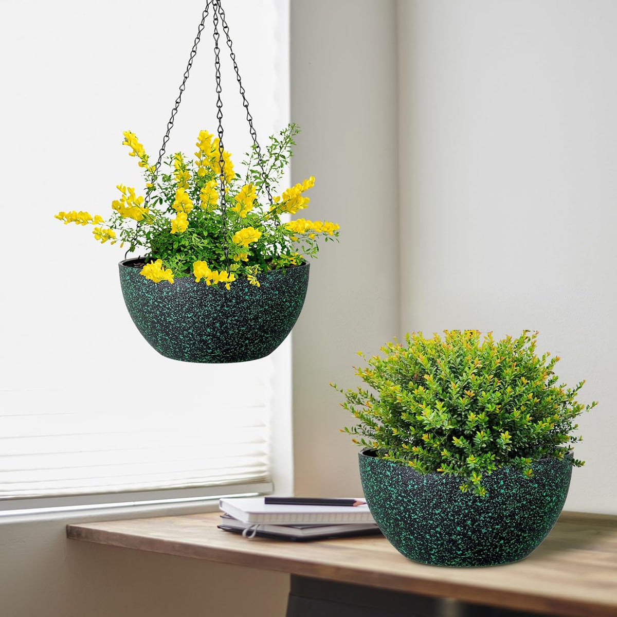 10 inch Hanging Planters for Indoor Outdoor Plants, 2 Pack Hanging Flower Pots with Drainage Holes