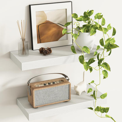 Fun Memories Deep Floating Shelves - 16" W x 9" D x 1.6" H Rustic White Wall Shelf - Wall Mounted