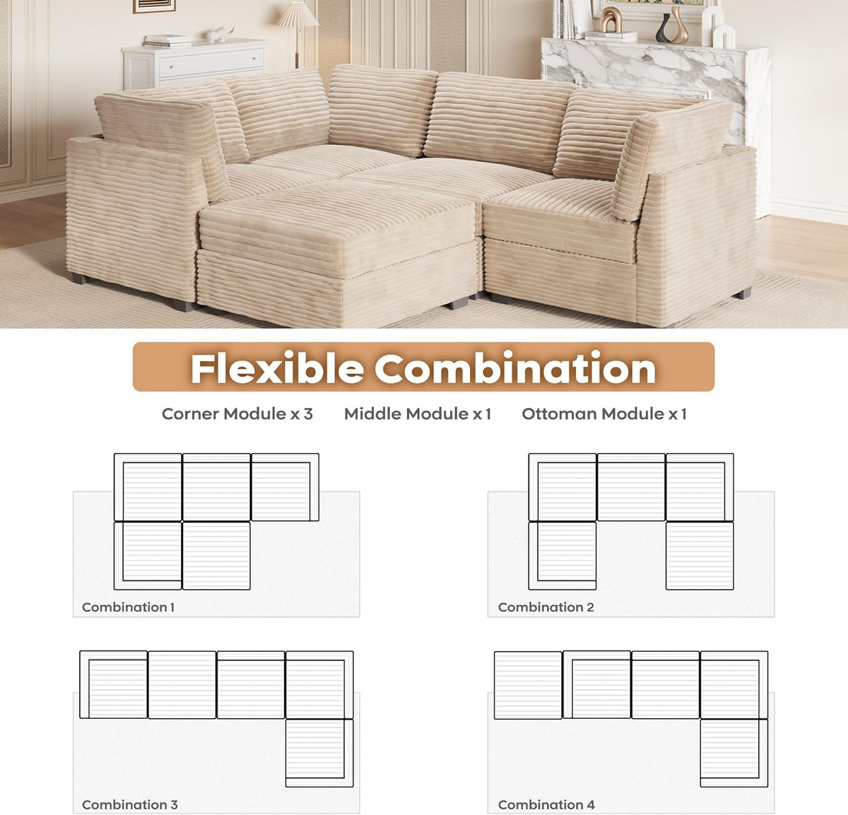 ovios Sectional Sofa Couch with L-Shape Chaise Sofa Bed, Comfy Modular Cloud Couches with Deep