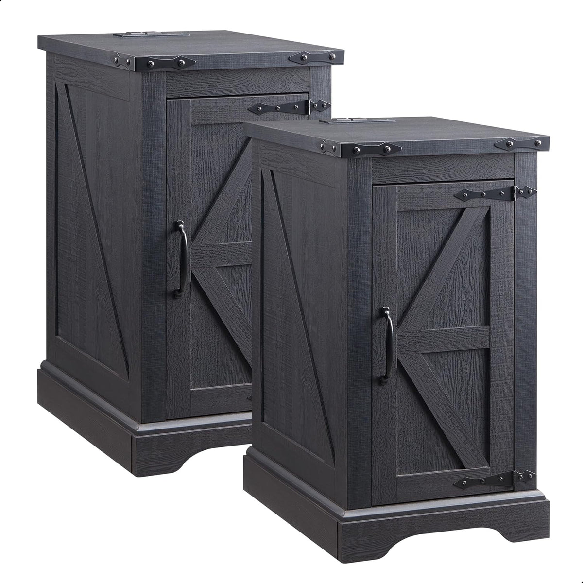 JXQTLINGMU Farmhouse Nightstand Set of 2 with Charging Station, 17" D Rectangular End Table with