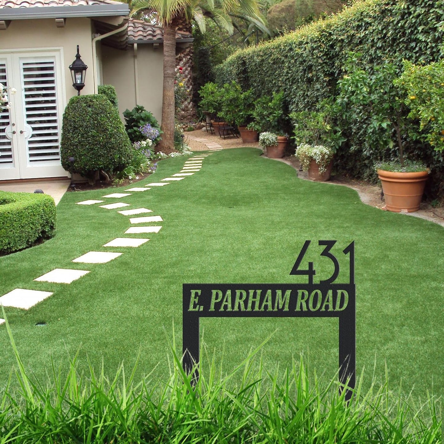 Personalized Modern Large Metal Address Sign for Yard, Custom House Number Sign Street Name Plaque