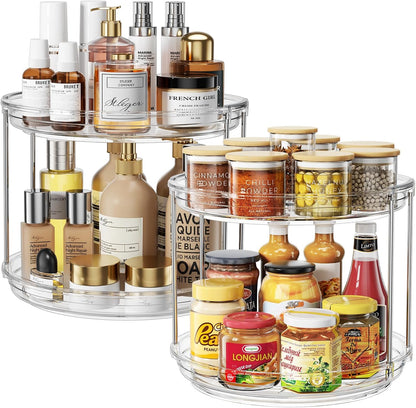 2 Pack 2 Tier Lazy Susan Organizer, 9.25'' Lazy Susan Turntable for Cabinet, Stackable Turntable