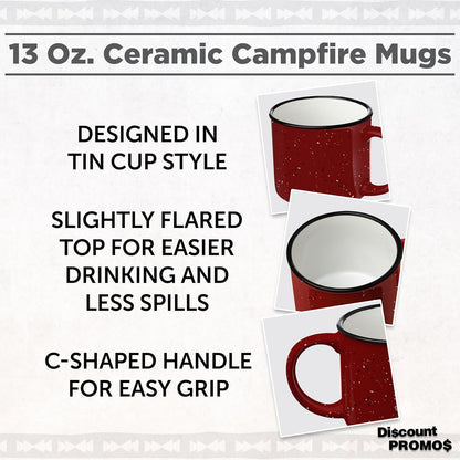 DISCOUNT PROMOS Ceramic Campfire Coffee Mugs 13 oz. Set of 10, Bulk Pack - Perfect for Tea