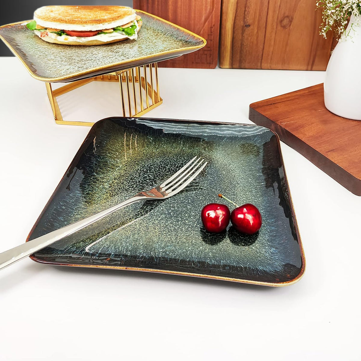 Ceramic Dinner Plates Dish Set, Set of 4, Microwave Oven and Dishwasher Safe, Scratch Resistant