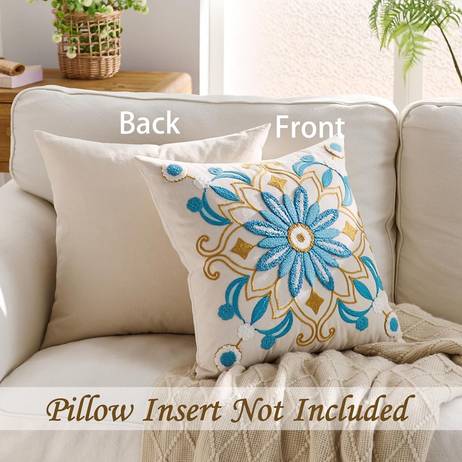 Embroidered Throw Pillow Cover 18x18 Classic Boho Floral Pattern Pillows Cover Outdoor Decorative
