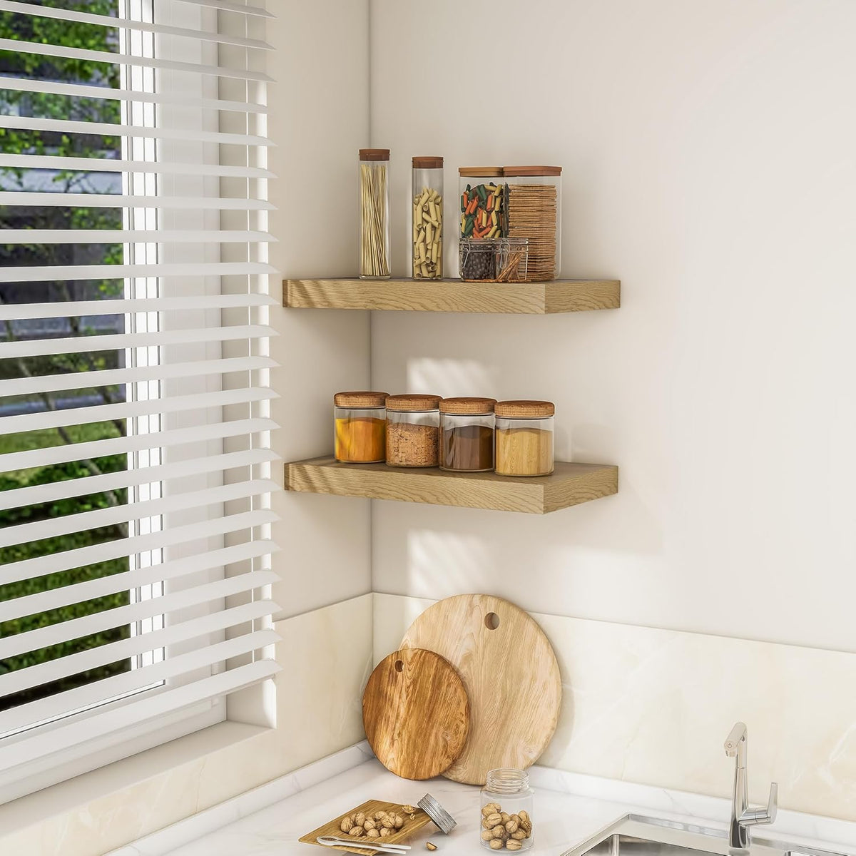 RICHFOCUS 16Inch Floating Shelves for Wall 2 Pack Shelves for Bedroom|Kitchen|Bathroom Wall Mounted