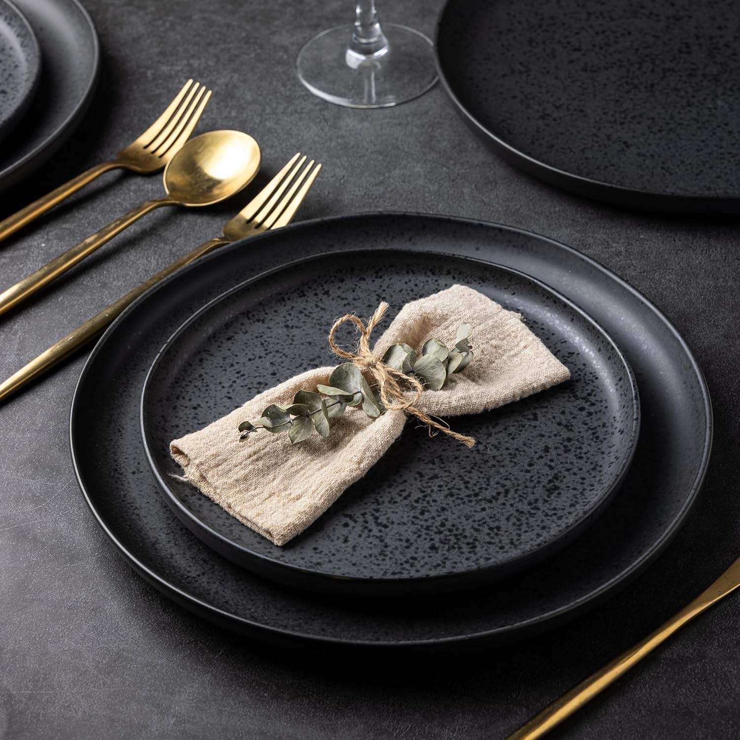 AmorArc Ceramic Dinnerware Sets, Wavy Rim Stoneware Plates and Bowls Sets, Highly Chip and Crack