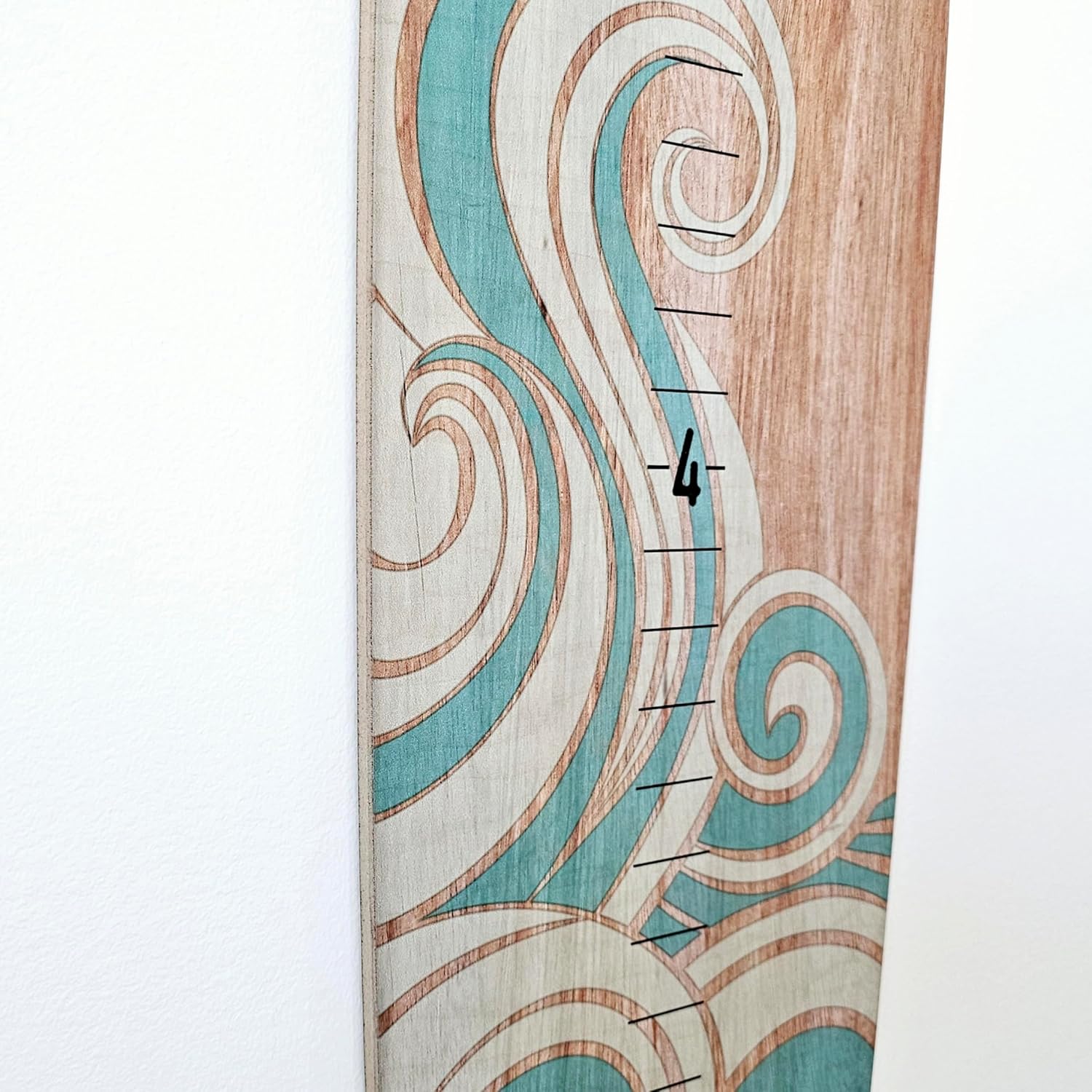 Wooden Surfboard Wall Decor Growth Chart - Surf Board Decor for Kids Room, Wooden Growth Chart for