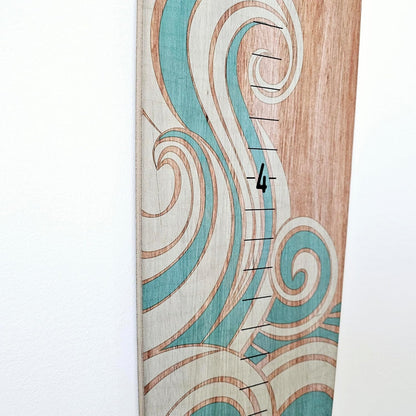 Wooden Surfboard Wall Decor Growth Chart - Surf Board Decor for Kids Room, Wooden Growth Chart for