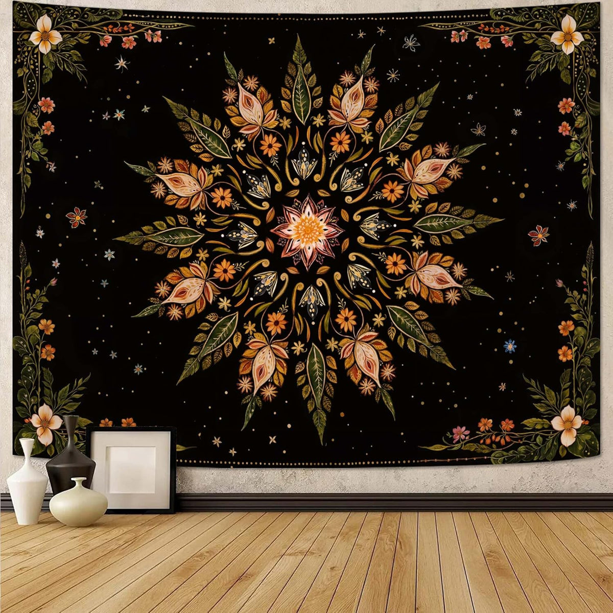 Fowocu Boho Floral Mandala Tapestry for Bedroom Aesthetic Vintage Bohemian Flower Wall Tapestry