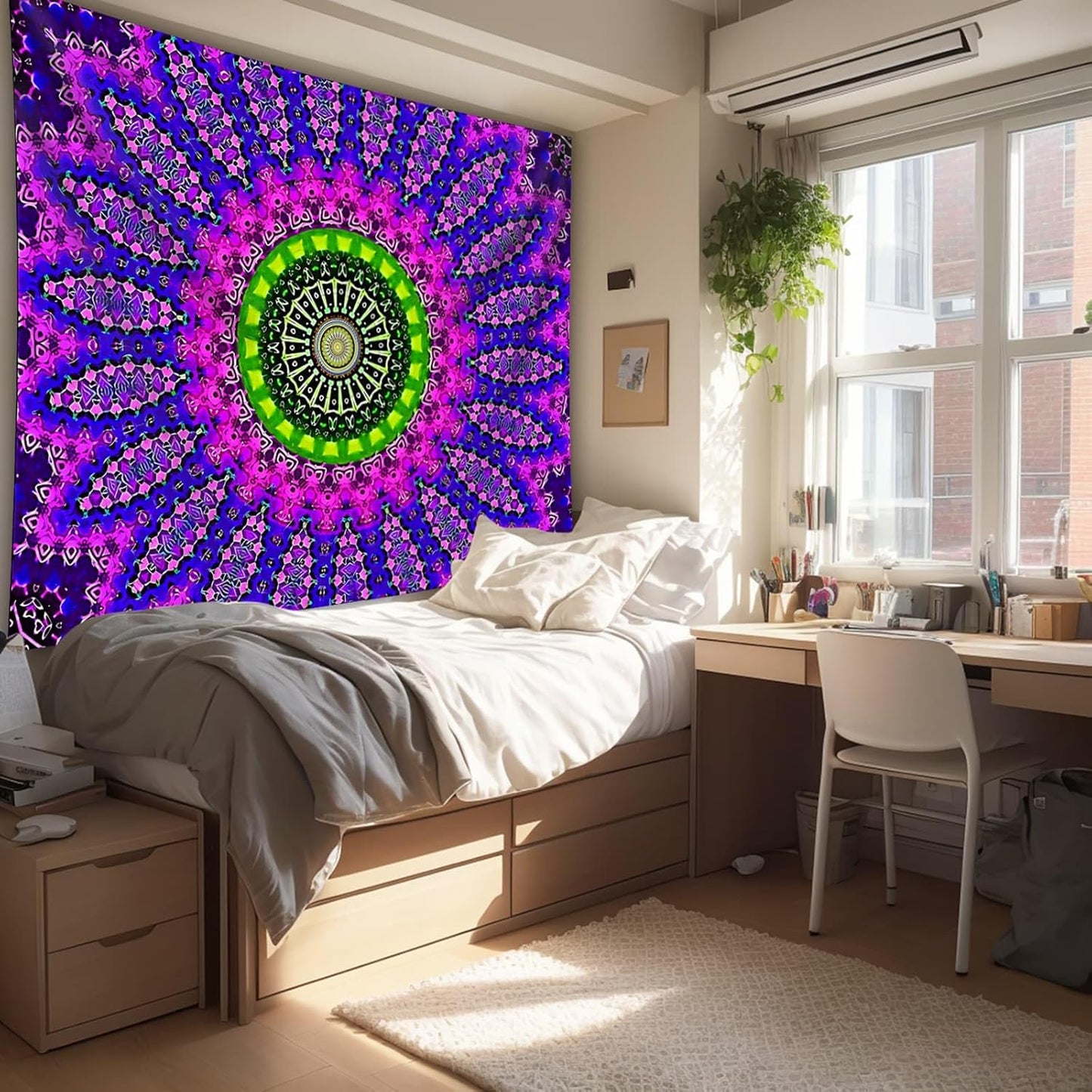 Blacklight Mandala Tapestry for Bedroom, Black Light Posters for Adults and Teens, Red UV Reactive