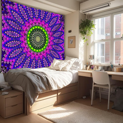 Blacklight Mandala Tapestry for Bedroom, Black Light Posters for Adults and Teens, Red UV Reactive