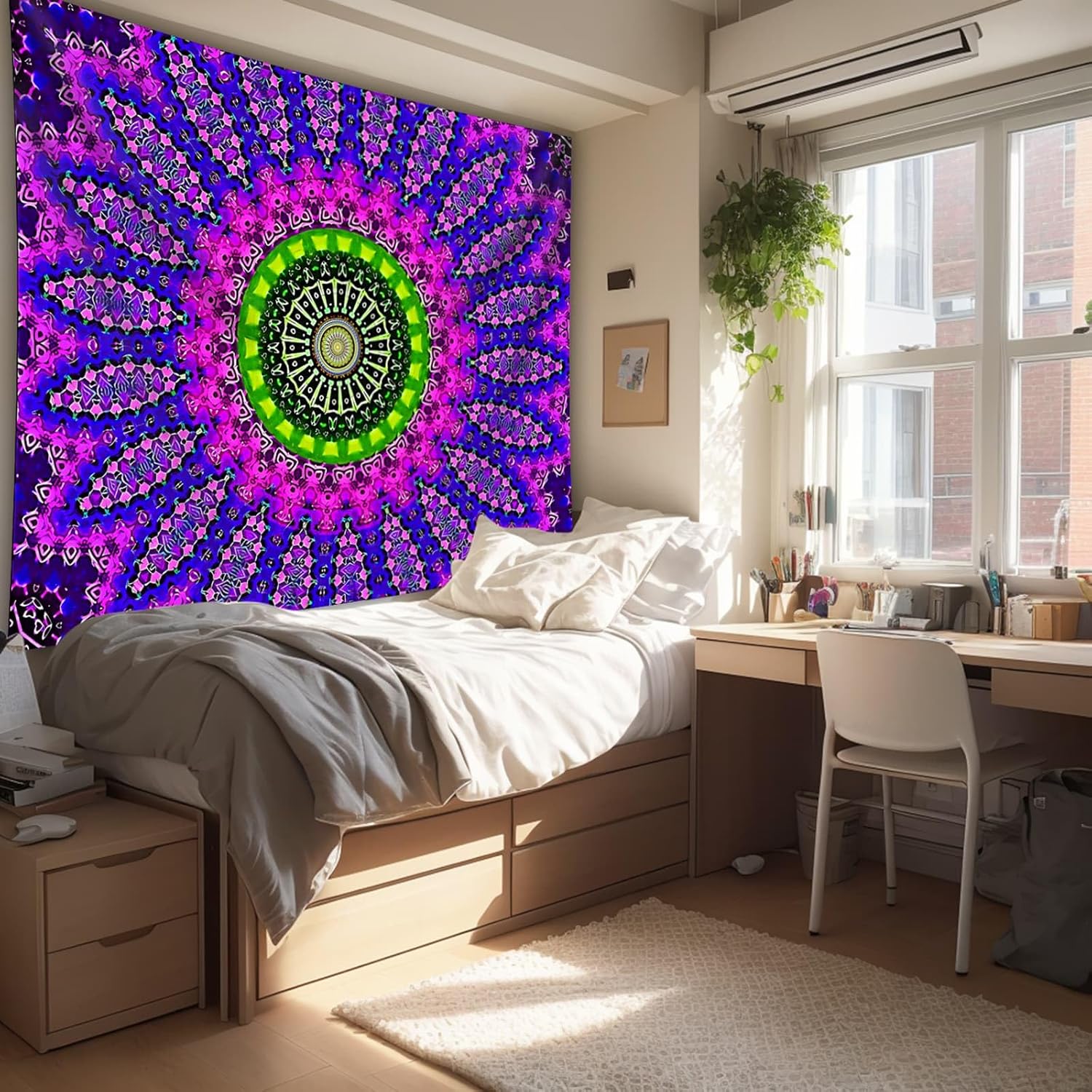 PSYHILAR Blacklight Mandala Tapestry for Bedroom, XL Black Light Posters for Adults and Teens, Red