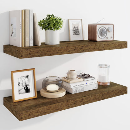 Marsmiles 30" Floating Shelves for Wall, Wooden Shelves with Invisible Brackets Set of 2, Rustic