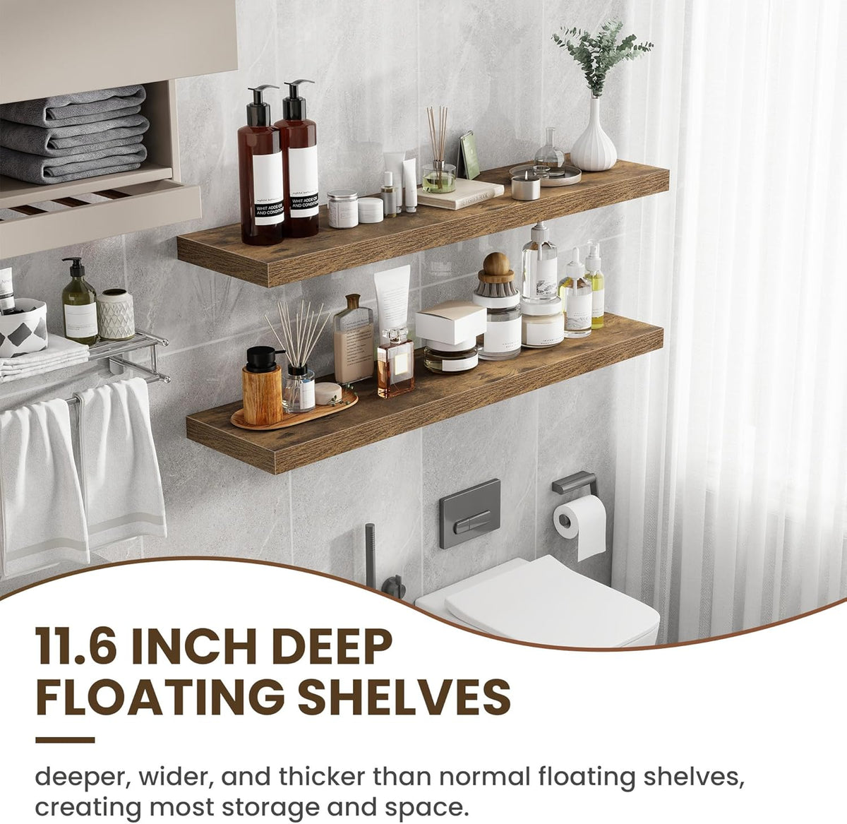 48 Inch Floating Shelves, 12 Inch Deep Floating Shelves for Wall, Floating Shelf with Invisible