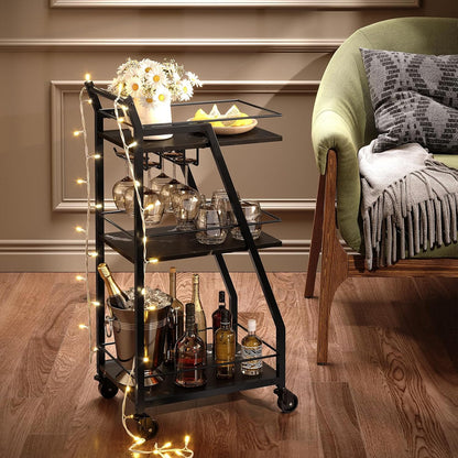 Bar Cart, Bar Cart for The Home, Small Bar Cart on Wheels, Beverage Cart, Home Bar Serving Cart