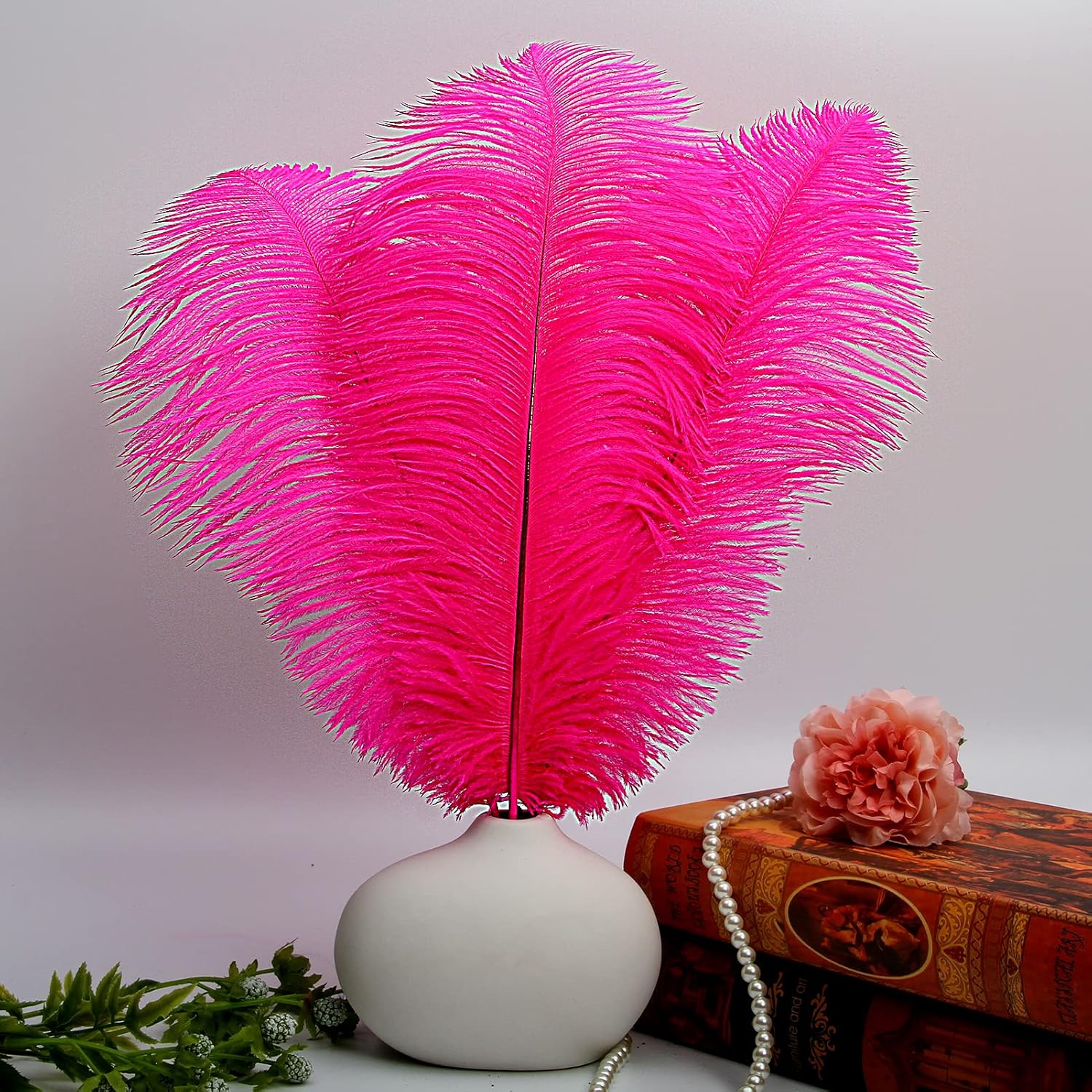 THARAHT Hot Pink Ostrich Feathers 12pcs Large Natural Bulk 16-18Inch 40cm-45cm for Wedding Party