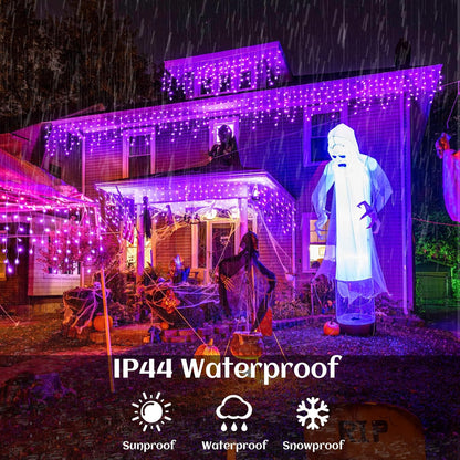 66ft Purple Halloween Lights Outdoor, 640 LED Icicle Lights for Outside Indoor Twinkle Lights with