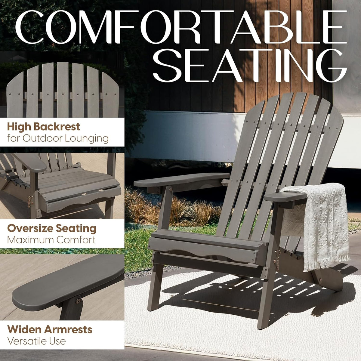 Idzo Outdoor Adirondack Chair Set of 2, Pre-Assembled Backrest, Patio Furniture Set, Outdoor