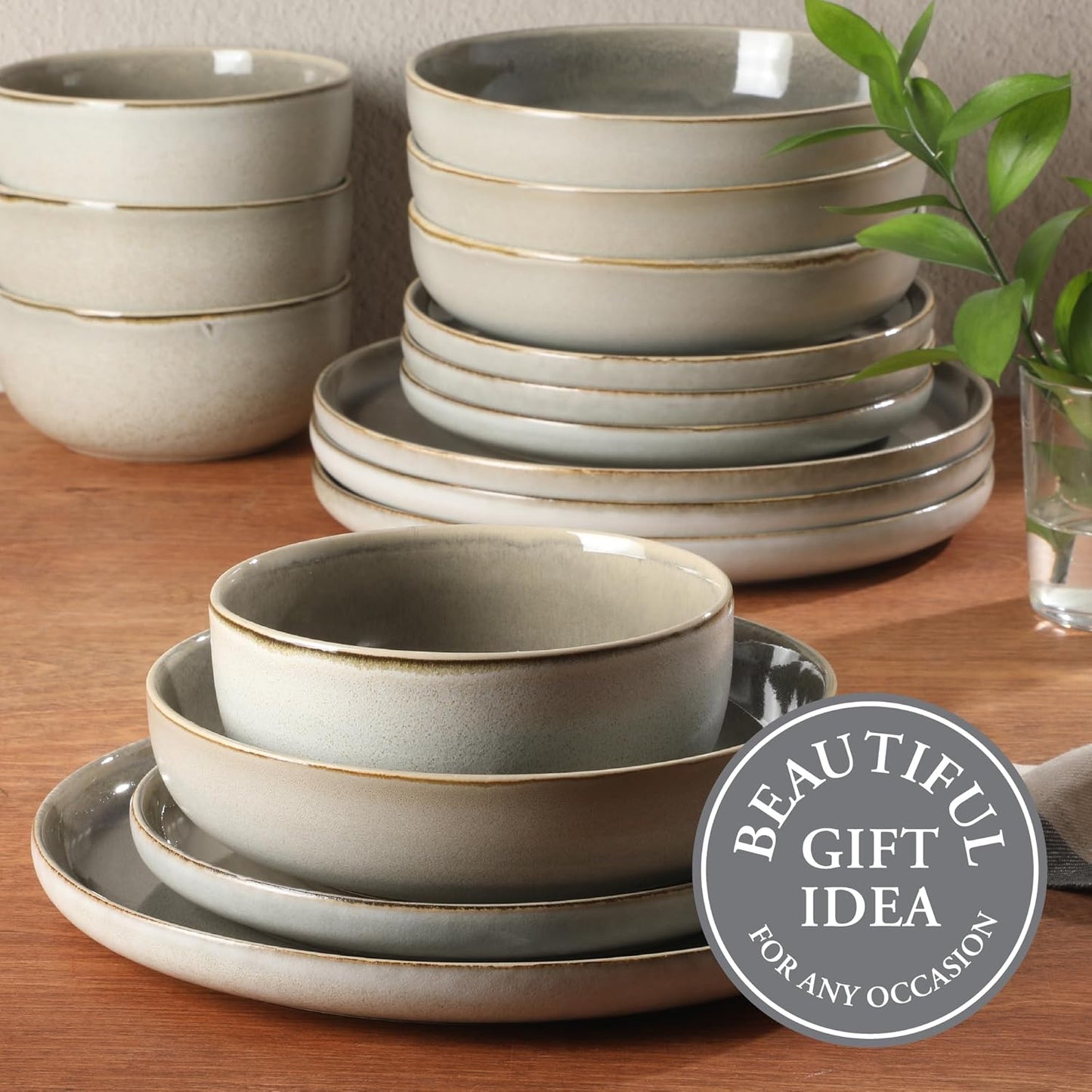 Gibson Elite Sunveil 16 Piece (Service for 4) Plates and Bowls Reactive Glaze Round Dishes