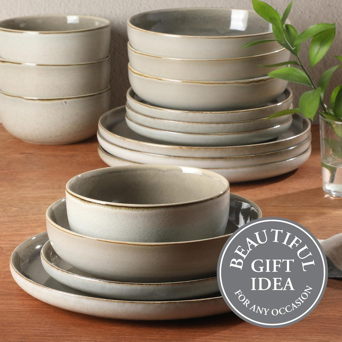Gibson Elite Sunveil 16 Piece (Service for 4) Plates and Bowls Reactive Glaze Round Dishes