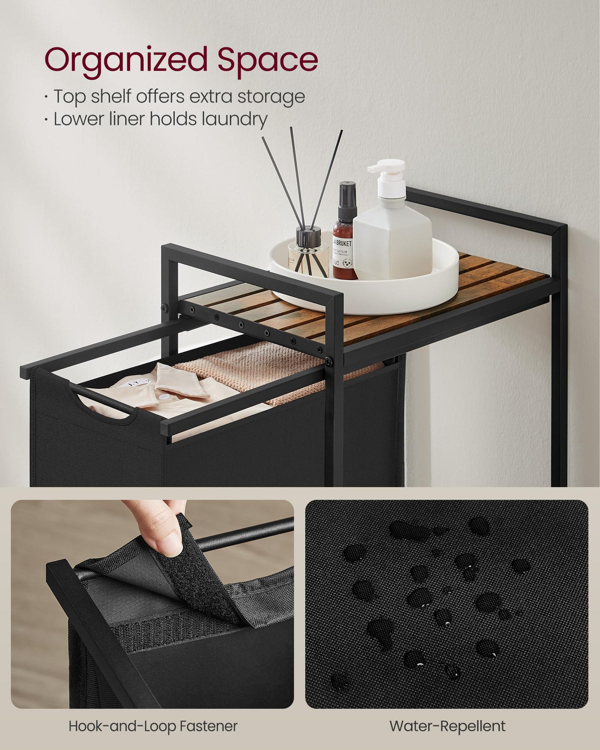 VASAGLE Laundry Hamper, Laundry Basket, Laundry Sorter with a Pull-Out and Removable Bag, Shelf