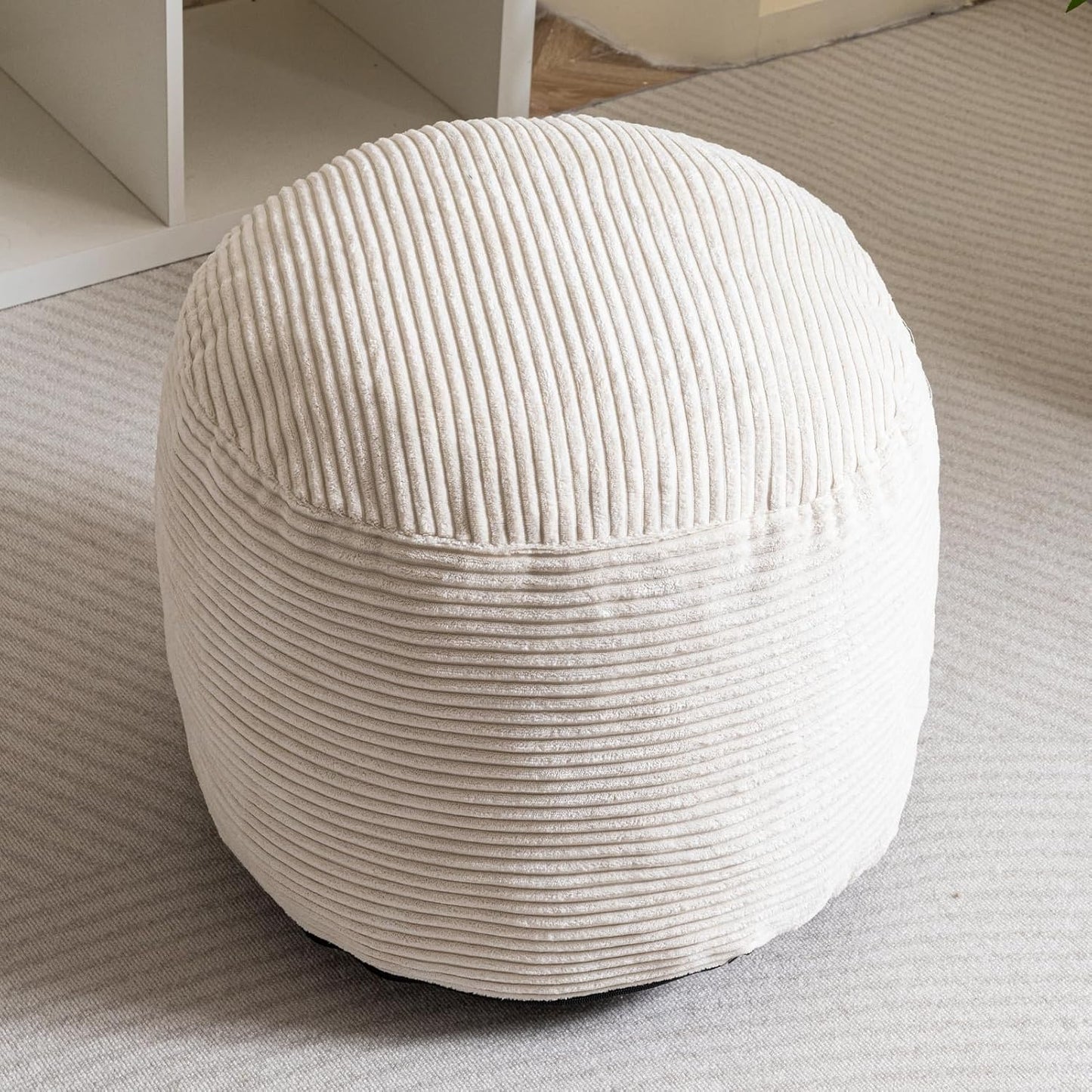 HIGOGOGO Round Stuffed Pouf Ottoman, Corduroy Poufs with Foam Chunk Filling, Furry and Fluffy Pouf