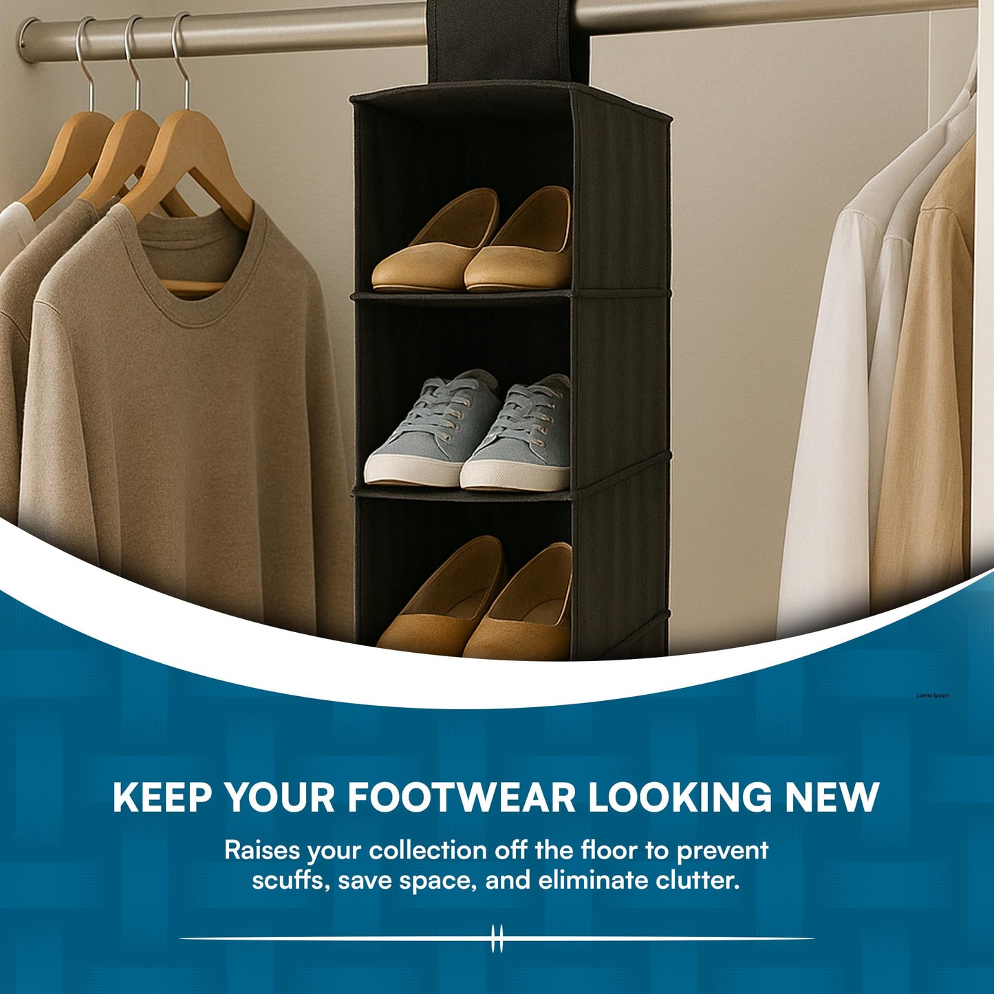 Honey-Can-Do 10-Shelf Hanging Shoe Organizer, Black - Closet Storage Rack for Shoes, Accessories &